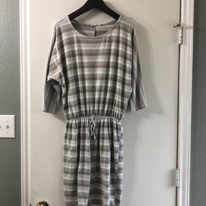 Tan and white striped T-shirt dress